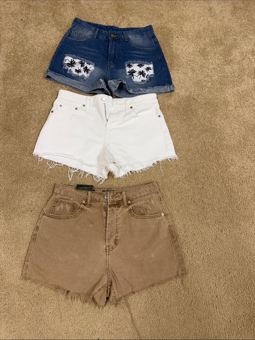 PINK Victoria's Secret Trio: Blue Denim, White, Tan Cotton Shorts